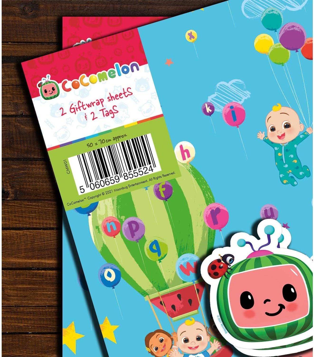 Cocomelon Wrapping Paper - 2 Sheets and 2 Tags