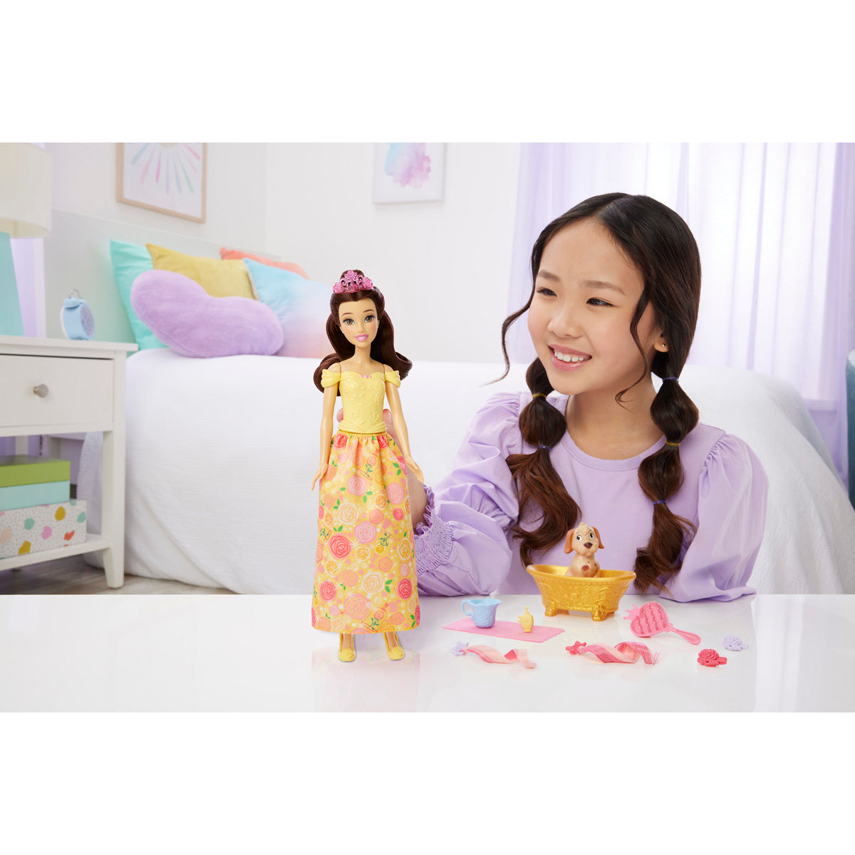 Disney Princess Belle Bathe and Brush Dog Playset