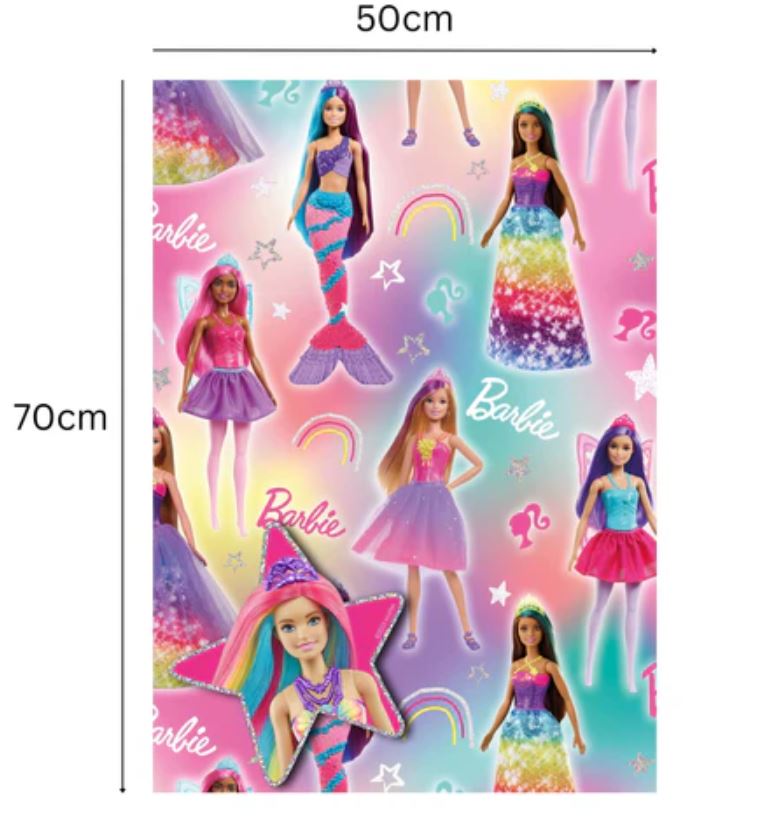 Barbie 2 Sheets & 2 Tags Wrapping Paper