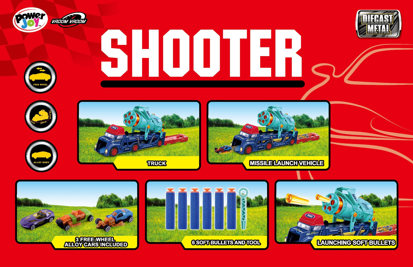 Power Joy - Vroom Vroom Diecast Shooter - 11 Pcs
