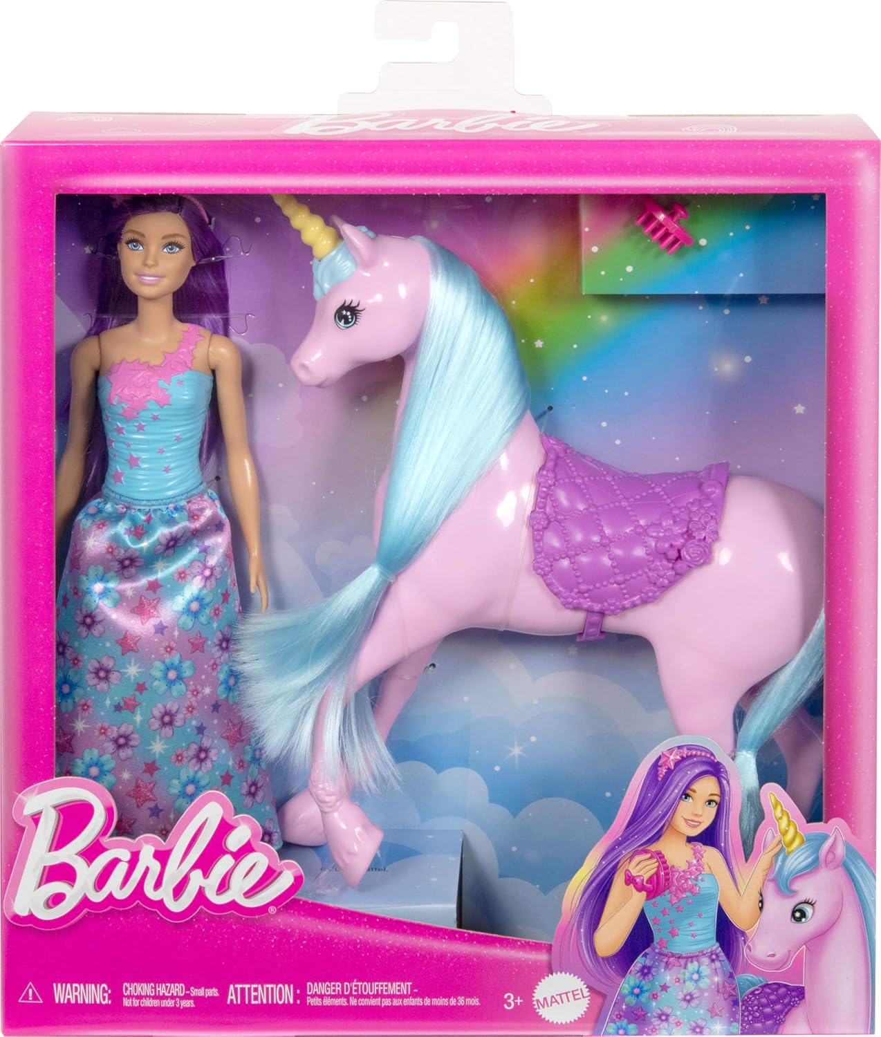 Barbie Fantasy Doll & Unicorn Toy Set - includes Saddle, Brush, & Accessories