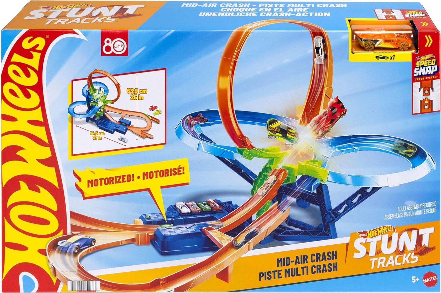 Hot Wheels Stunt Tracks Mid-AIr Crash Playset With 1:64 Scale Die-Cast Toy Car & Motorized Booster