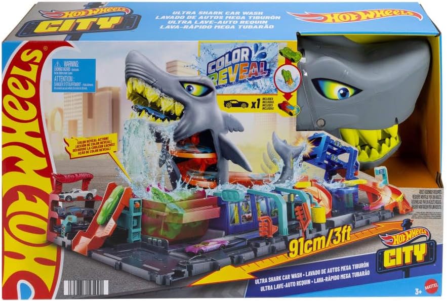 Hot Wheels City Ultra Shark Car Wash With Color Reveal Toy Car in 1:64 Scale