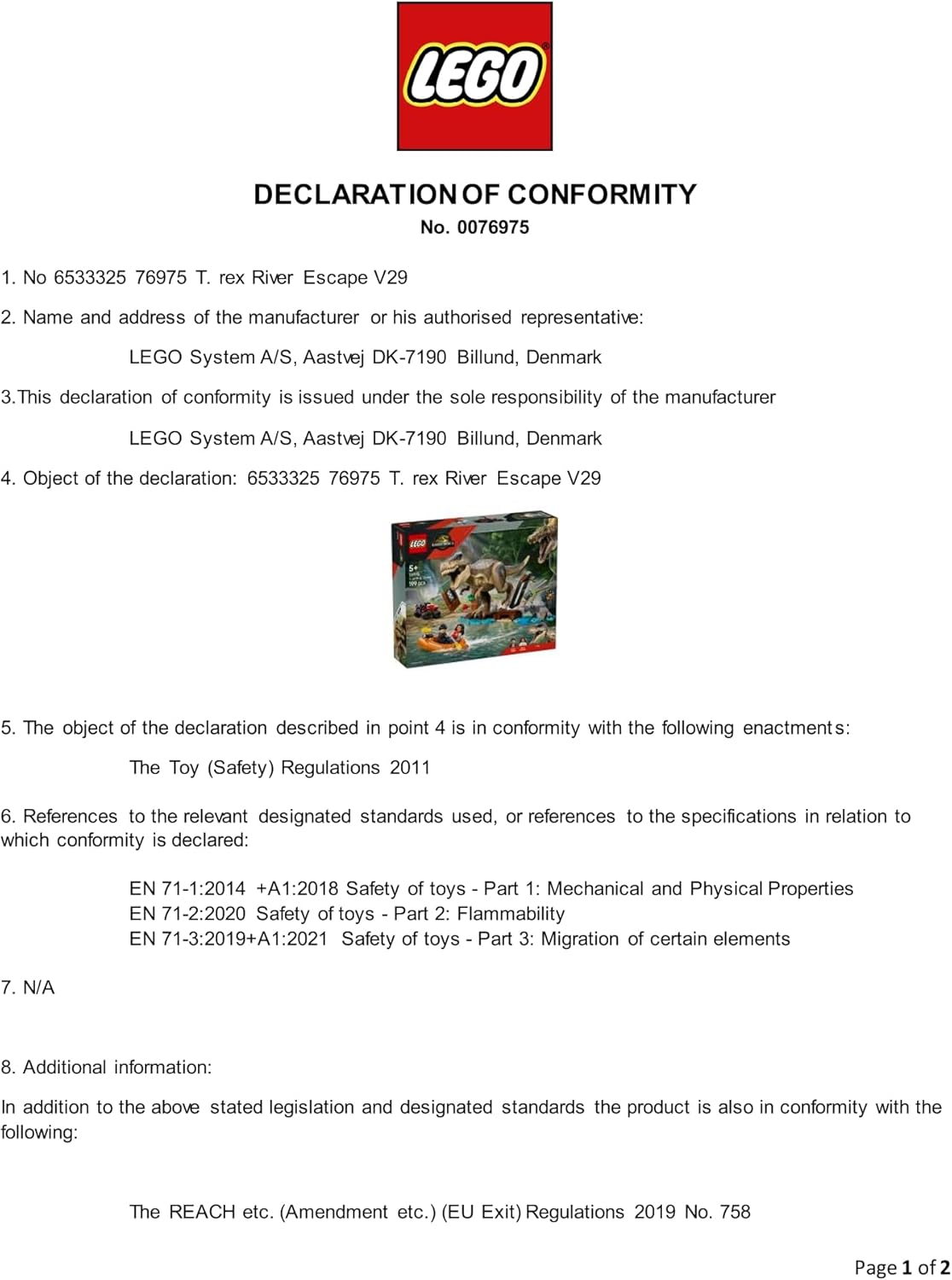 Lego Jurassic World T. rex River Escape 76975