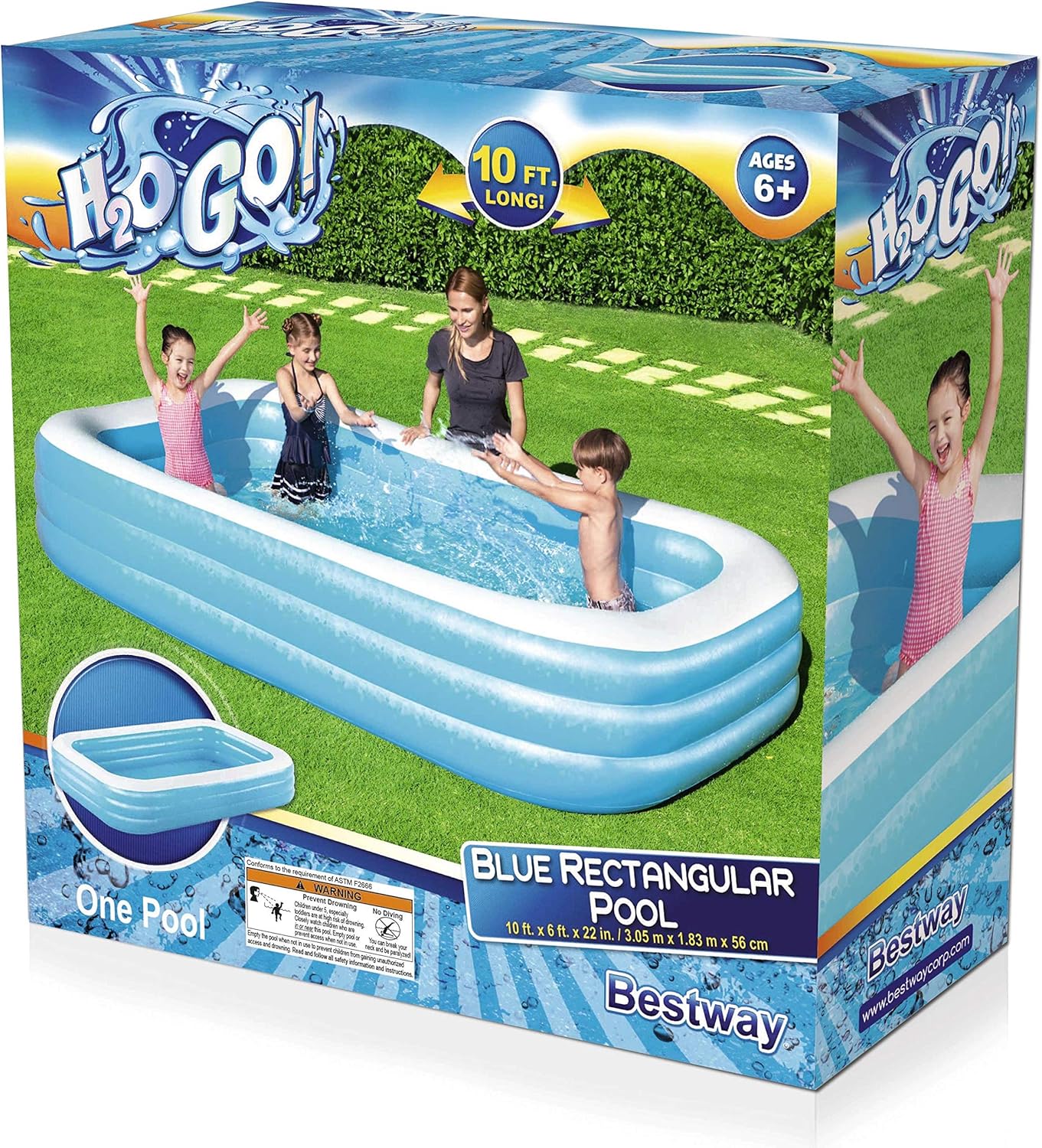 H2OGO! Blue Rectangular Family Pool - 10' x 6' x 22"