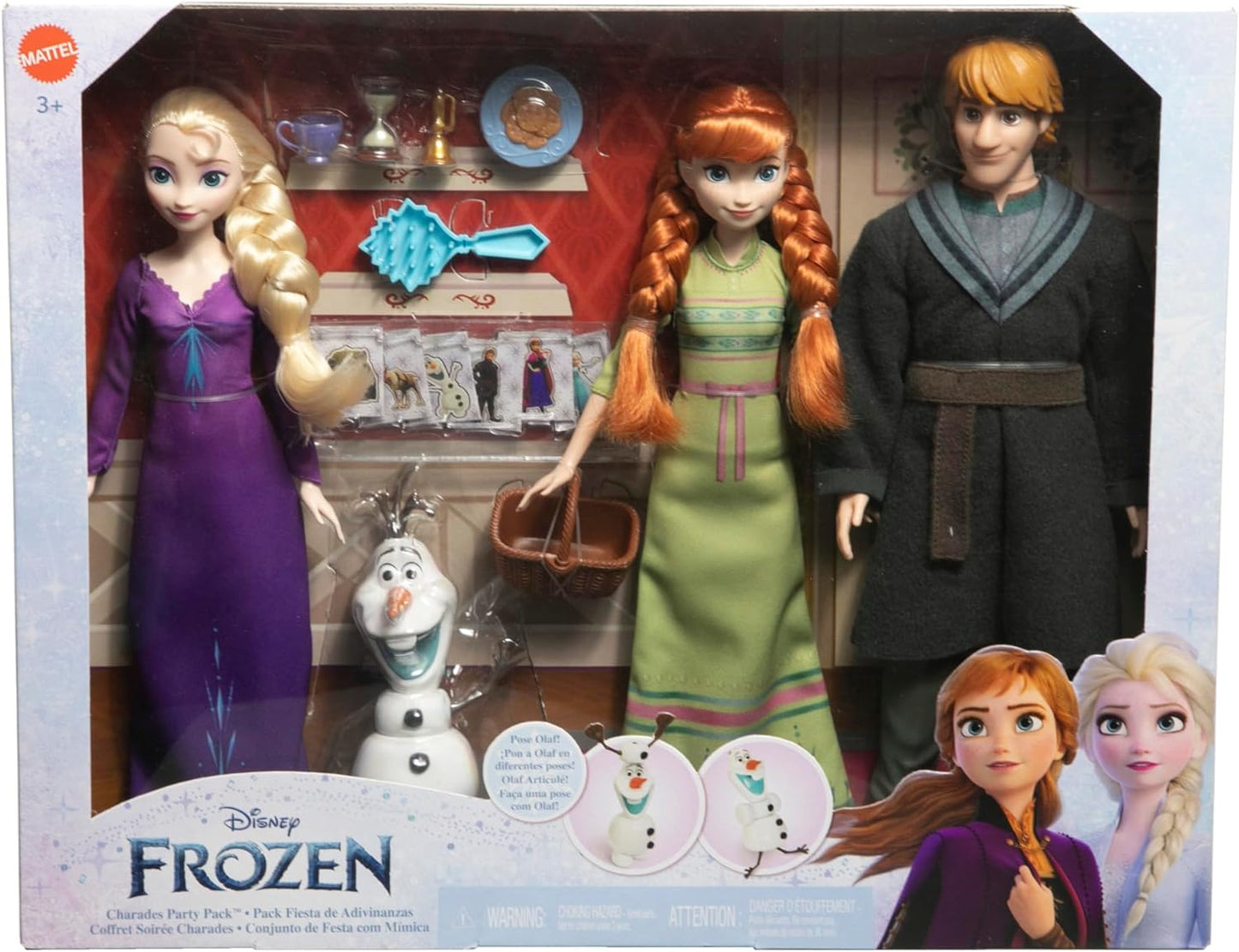 Disney Frozen - Party Set with Movable Anna, Elsa and Kristoff Dolls, Snowman Olaf, Accessories
