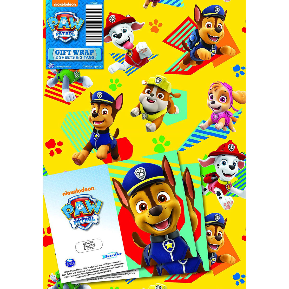 Paw Patrol Wrapping Paper - 2 Sheets and 2 Tags