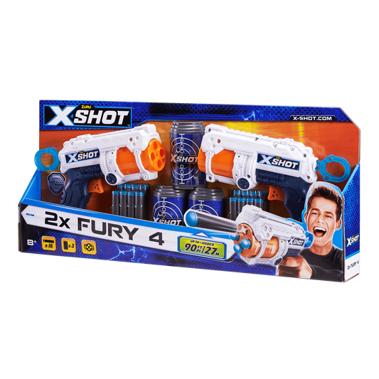X-Shot Double Fury 4 Combo Foam Blaster Pack - 16 Darts 3 Cans
