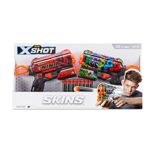 X-Shot Skins: Flux Blaster 2 Pack with 16 Darts by ZURU (Styles Vary)