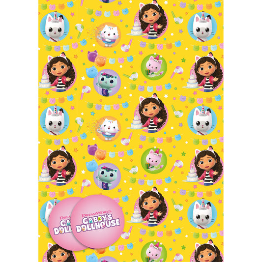 Gabby's Dollhouse Wrapping Paper - 2 Sheets and 2 Tags