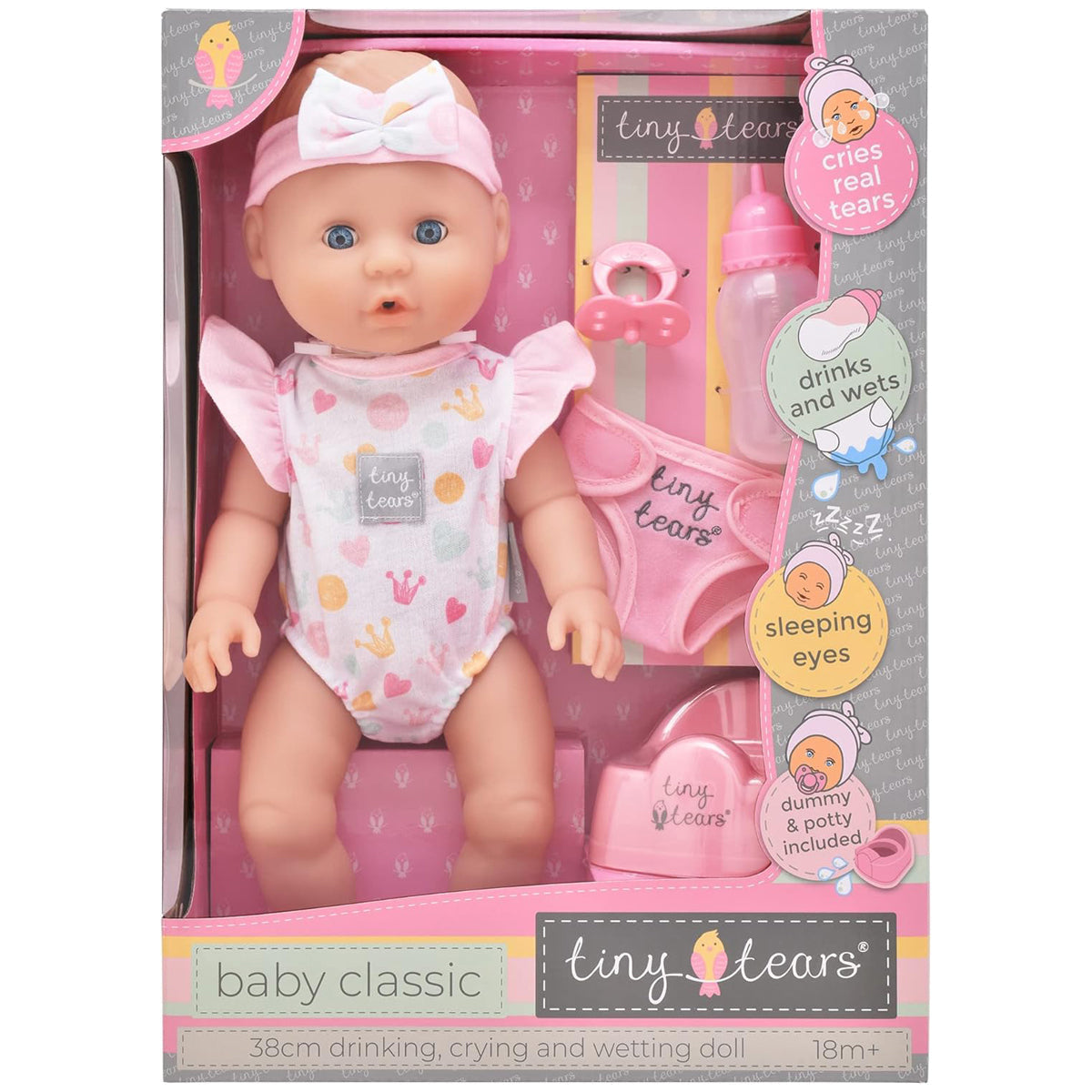 Tiny Tears Classic Drinking, Crying and Wetting 38cm Baby Doll