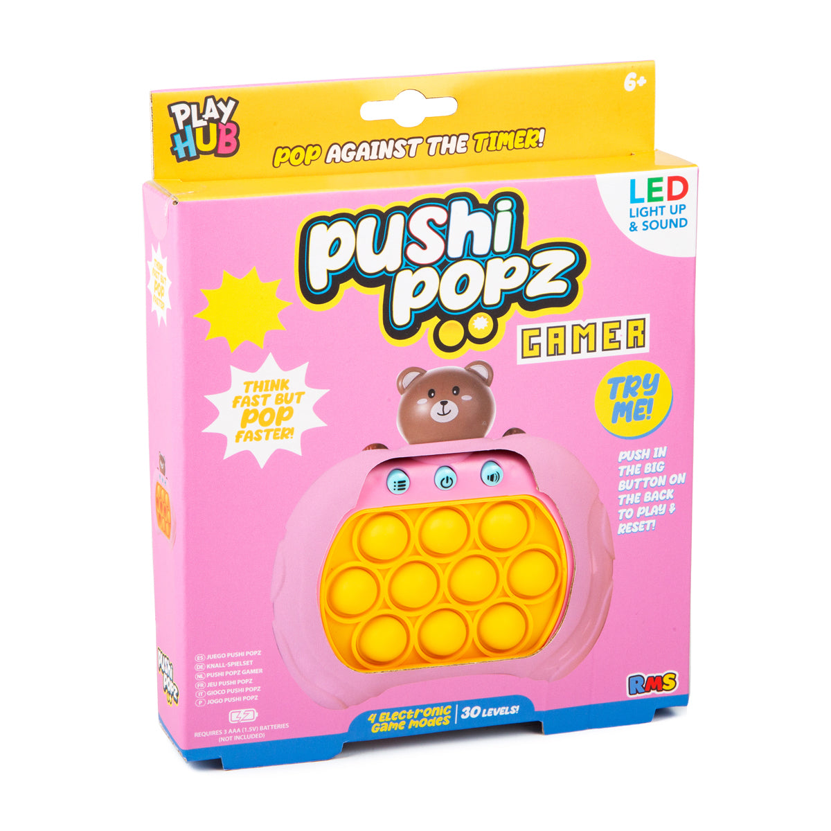 Pushi Popz Bear Gamer LED Light Up Fidget Game