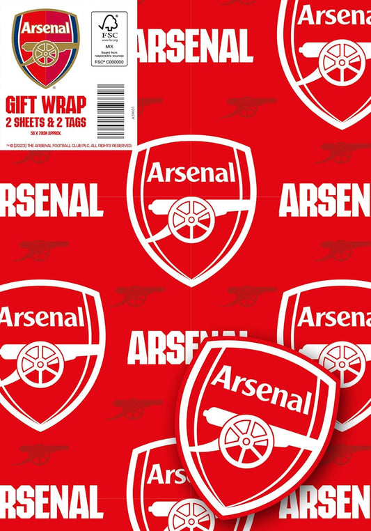 Arsenal FC 2 Sheets 2 Labels Arsenal Football Gift Wrap