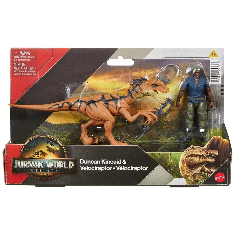 Jurassic World Rebirth Duncan Kincaid & Velociraptor Figure Pack