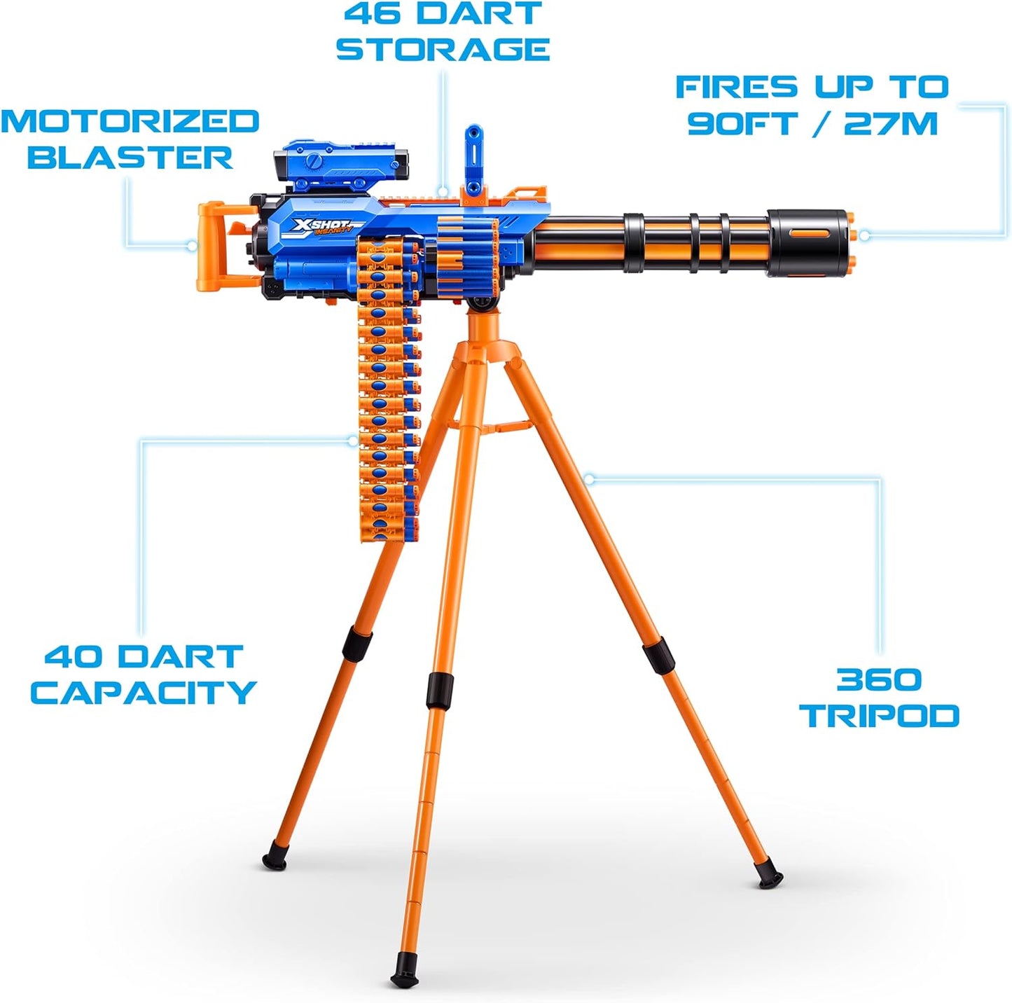 X Shot Insanity Motorised Gatling Blaster with Tripod Stand Includes 72 Darts