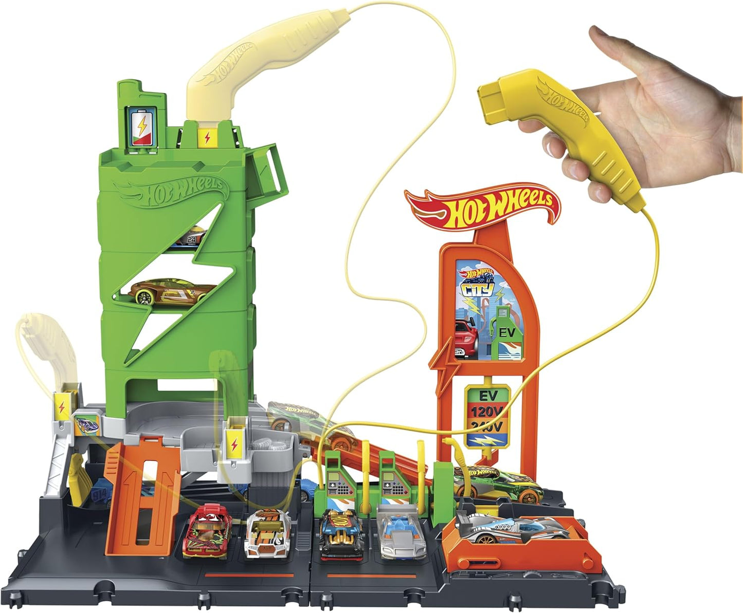 Hot Wheels City Super Recharge Fuel Station with 1:64 Scale Car