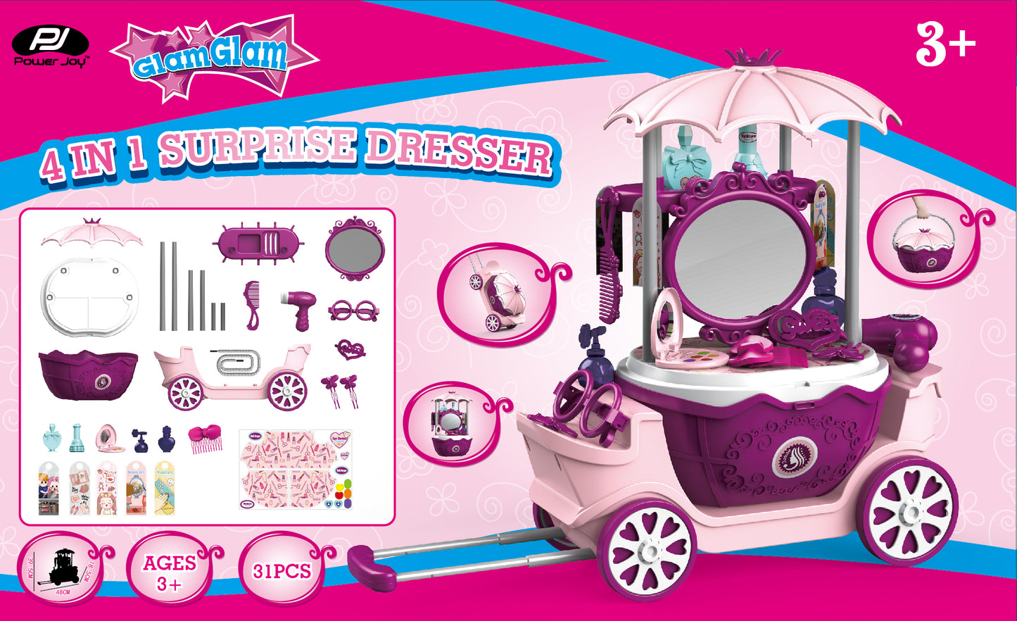 Power Joy - 4-in-1 Glamglam Surprise Dresser - Pink