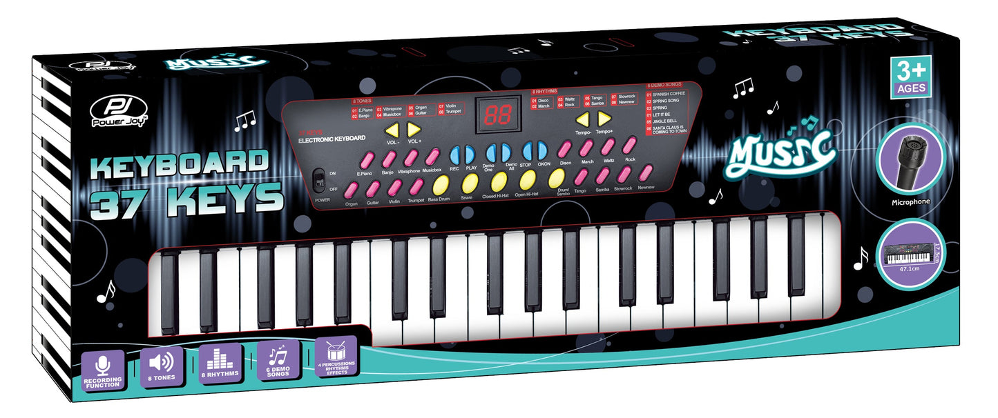 Power Joy Music Keyboard 37 Keys with Mic Battery Operated