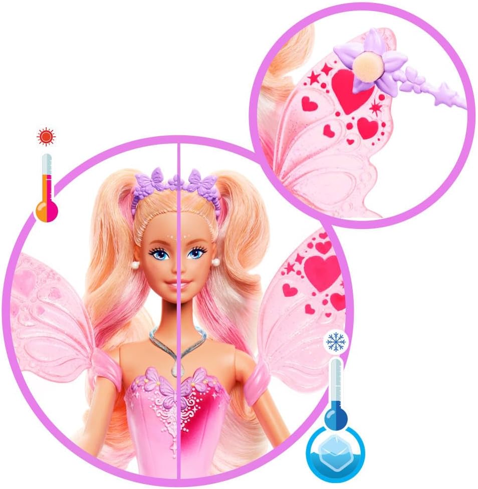 Barbie Fantasy Fairy Doll With Color-Change Wings And Outfit, includes Toy Wand With Sponge & Fashion Accessories