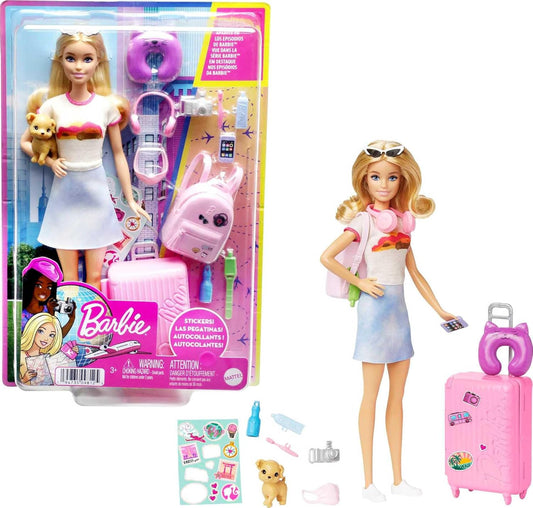 Barbie Doll And Accessories, Travel Set With Puppy