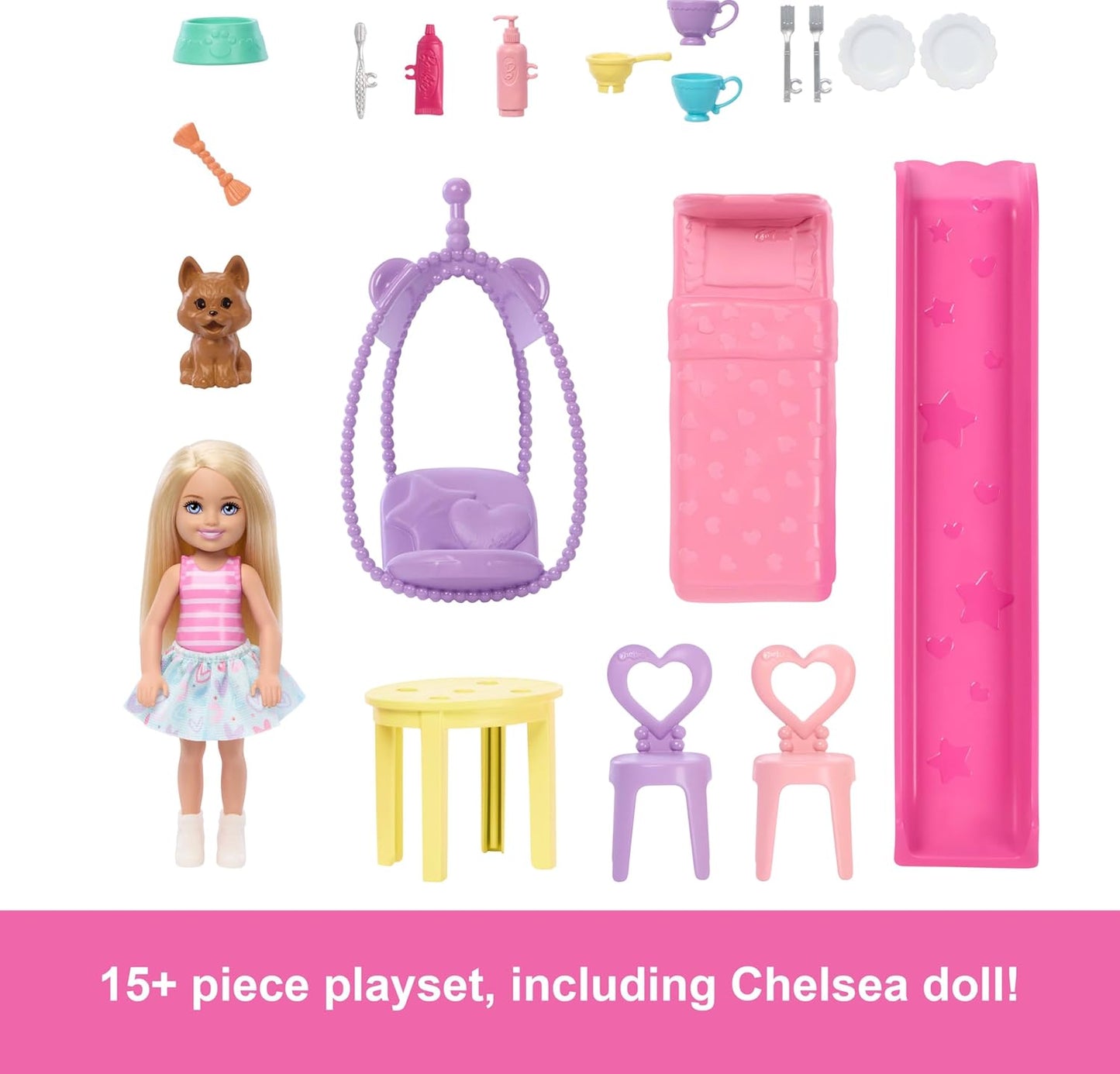 Barbie Chelsea Pop-Up Doll House With Doll & 15+ Accessories, House Expands To 17+ X 13+ inches