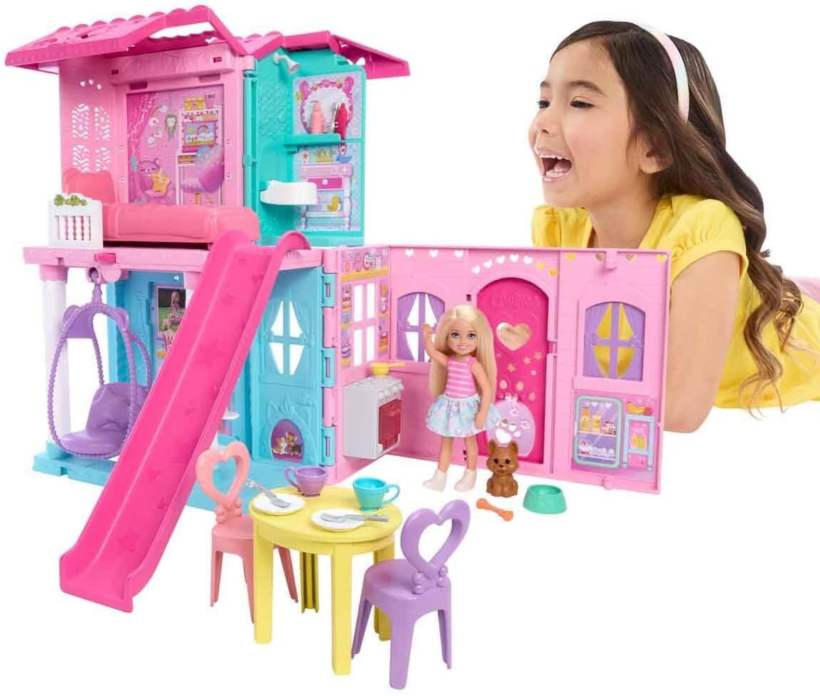 Barbie Chelsea Pop-Up Doll House With Doll & 15+ Accessories, House Expands To 17+ X 13+ inches