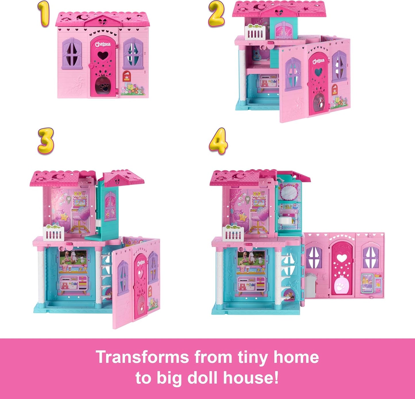Barbie Chelsea Pop-Up Doll House With Doll & 15+ Accessories, House Expands To 17+ X 13+ inches