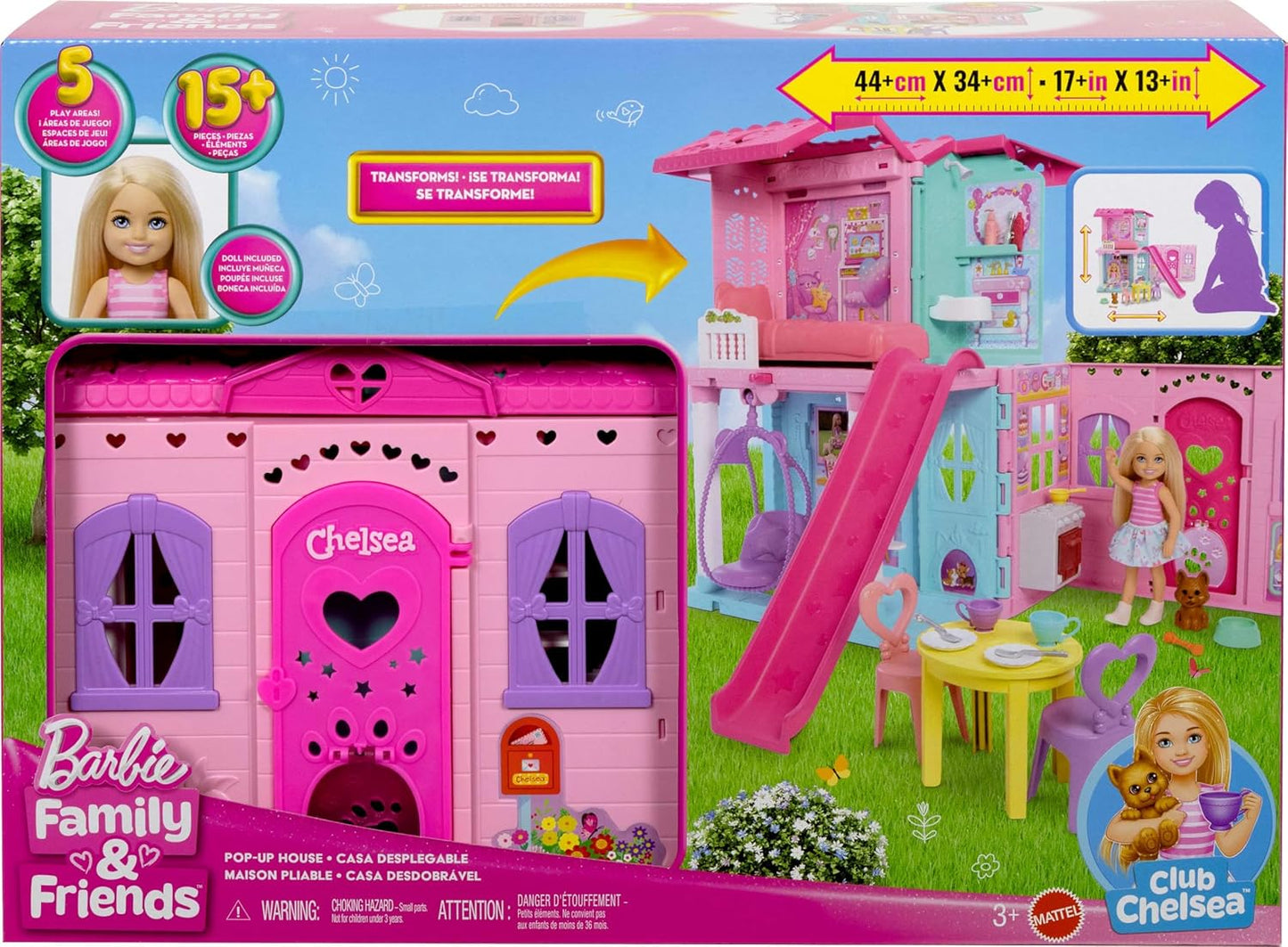 Barbie Chelsea Pop-Up Doll House With Doll & 15+ Accessories, House Expands To 17+ X 13+ inches
