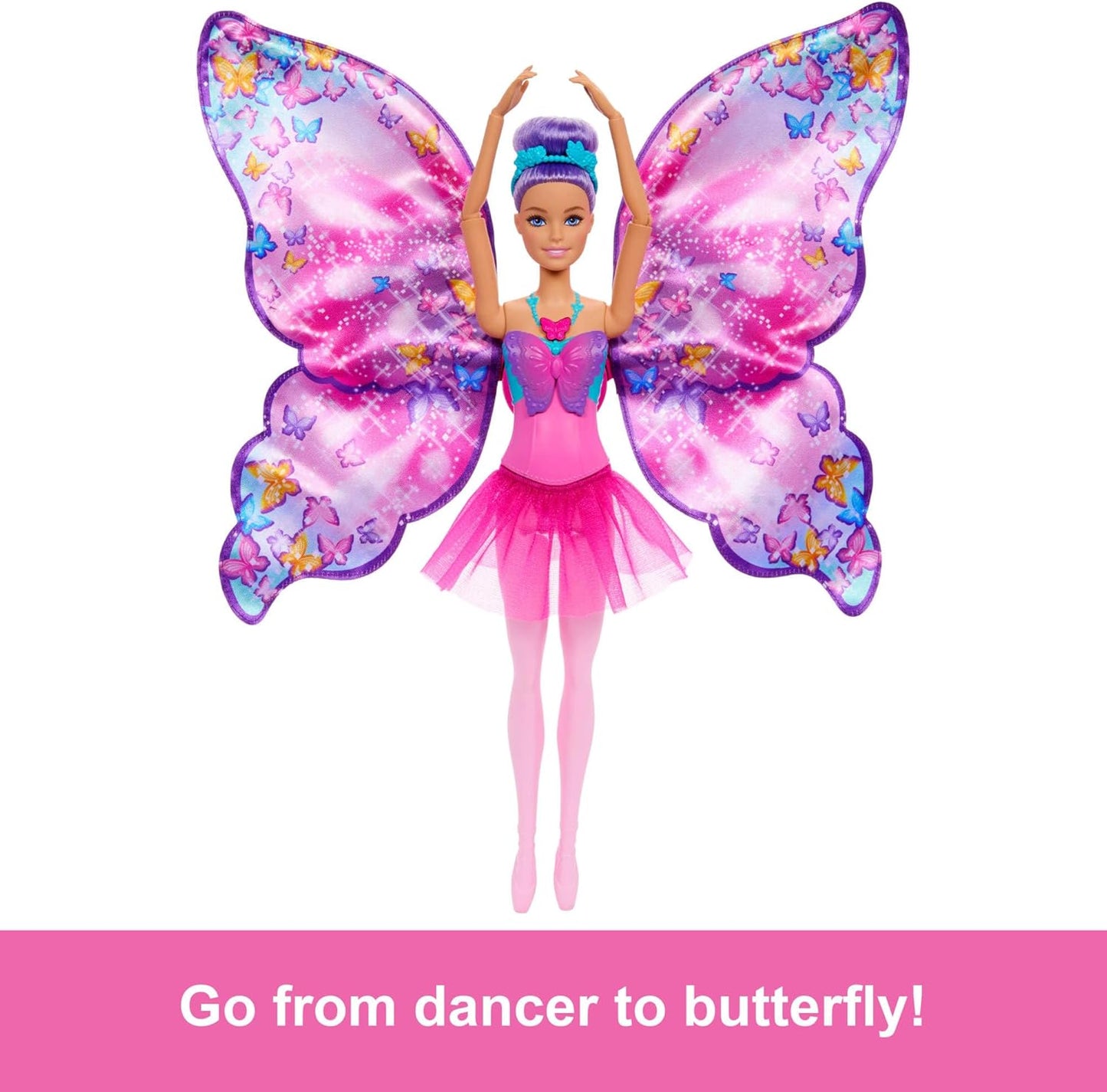 Barbie Dance And Flutter Doll With 2-in-1 Transformation From Dancer To Butterfly, Purple Hair