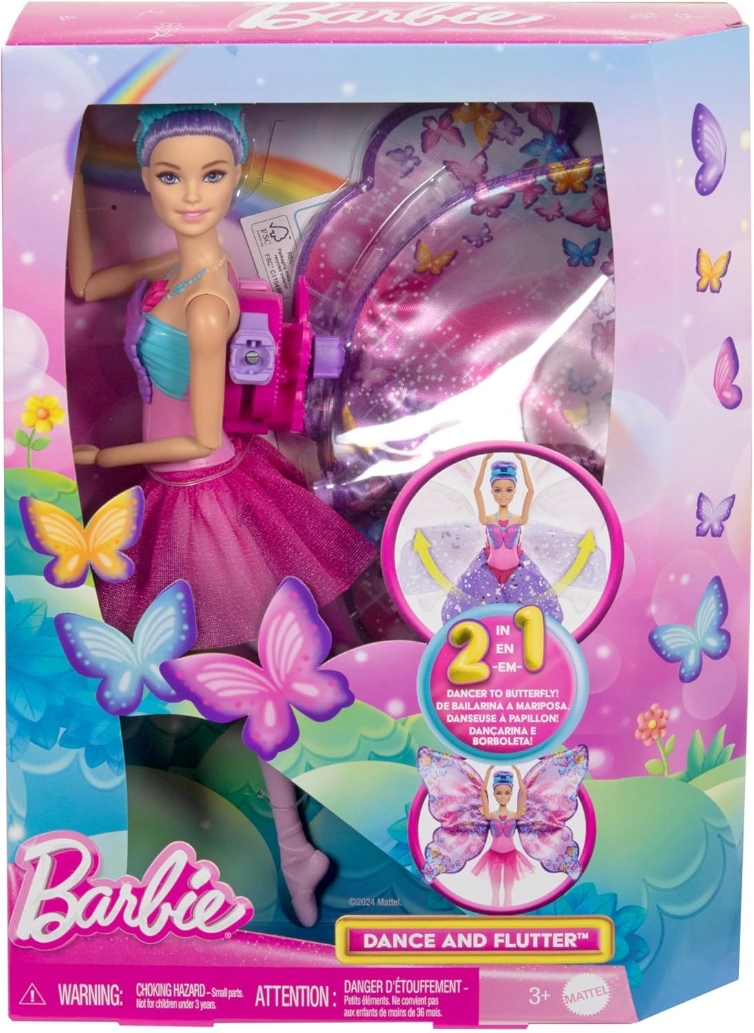 Barbie Dance And Flutter Doll With 2-in-1 Transformation From Dancer To Butterfly, Purple Hair