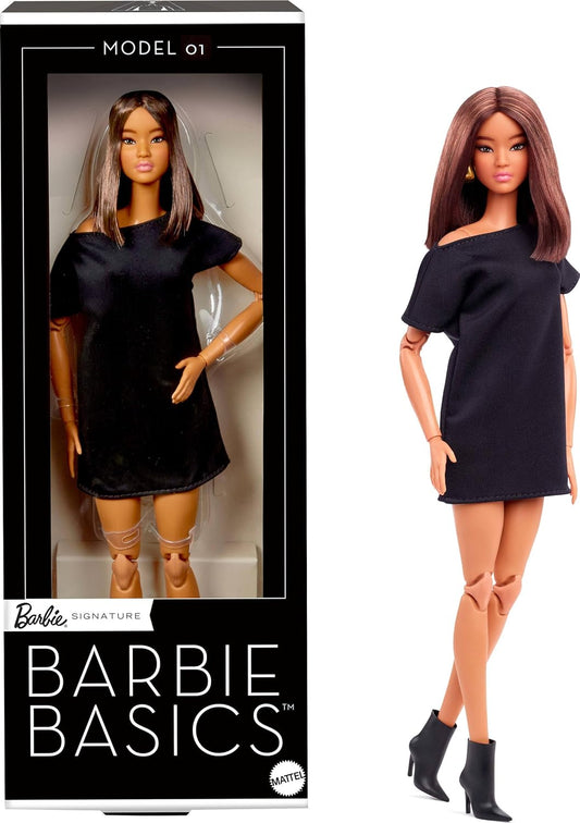 Barbie Basics Collectible Doll, Model 01 With Brunette Hair in Black Dress & Pointed Booties