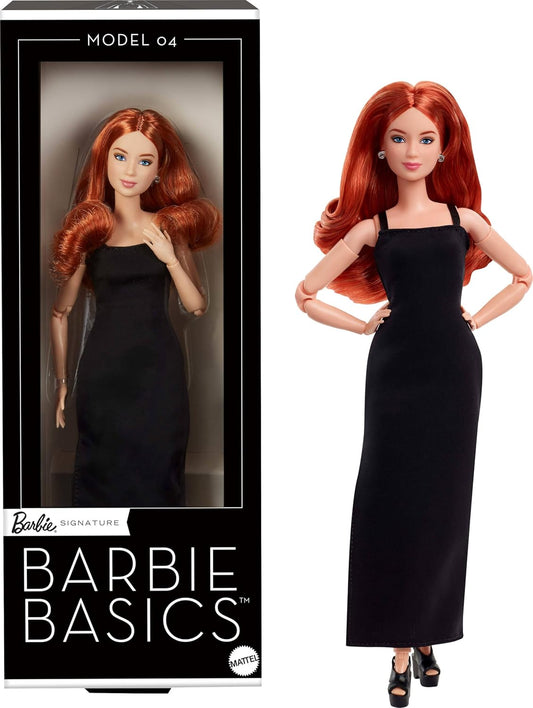 Barbie Basics Collectible Doll, Model 04 With Red Curly Hair, Black Dress & Platform Heels