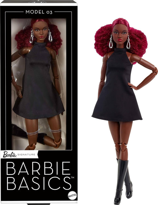 Barbie Basics Collectible Doll, Model 03 With Red Curly Hair, Black Dress & Boots