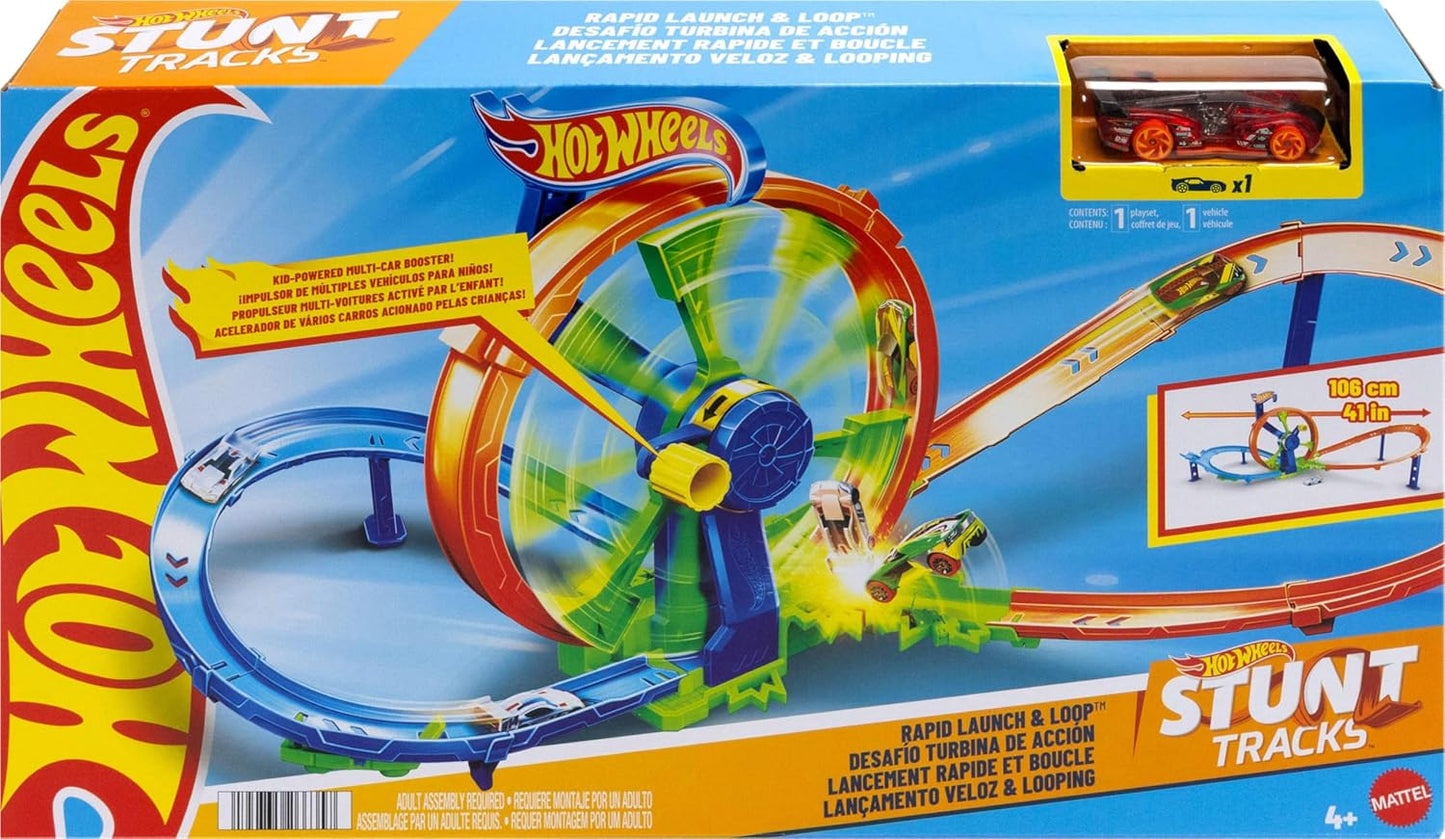 Hot Wheels Rapid Launch & Loop Playset With 1:64 Scale Die-Cast Toy Car, Crash & Track Set