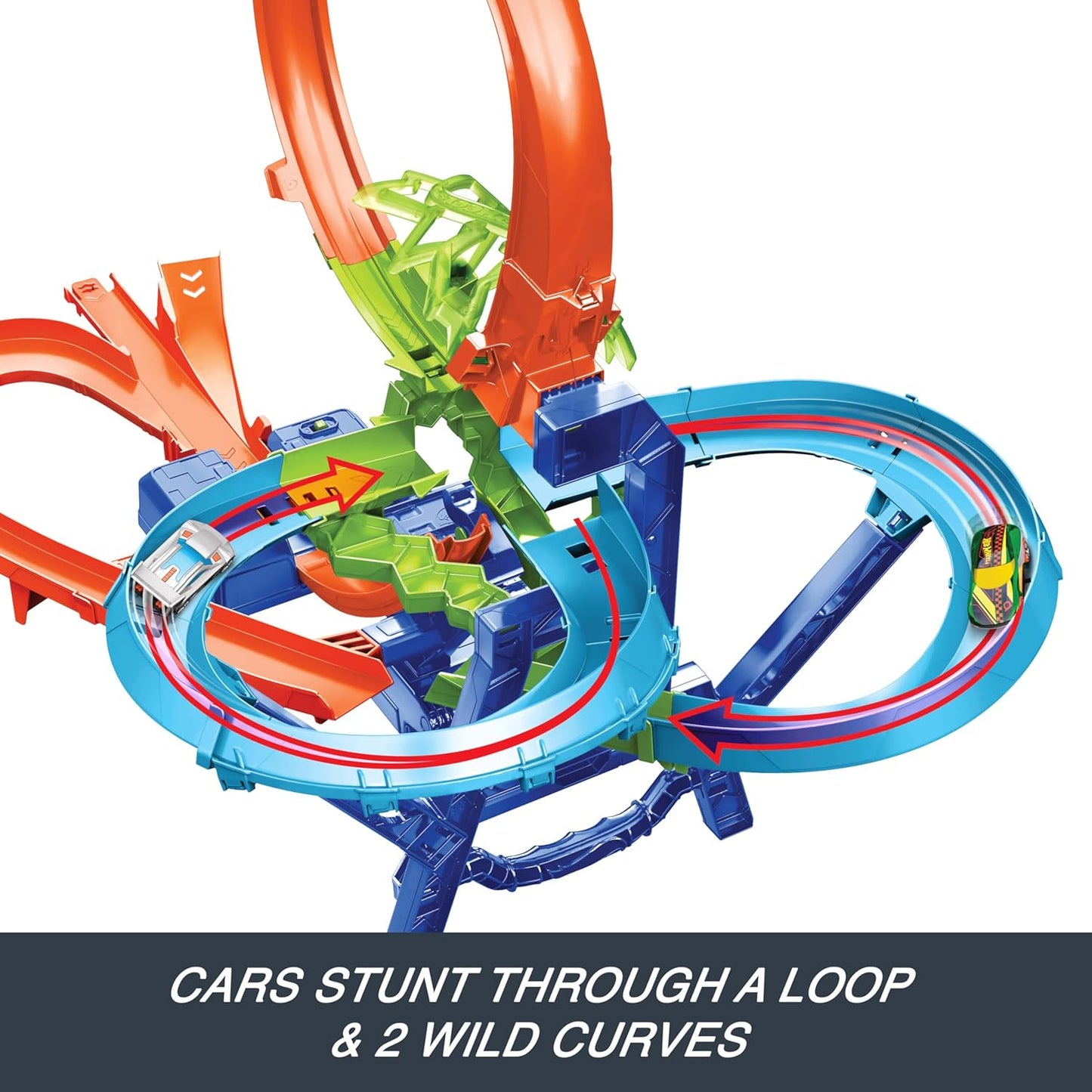 Hot Wheels Stunt Tracks Mid-AIr Crash Playset With 1:64 Scale Die-Cast Toy Car & Motorized Booster