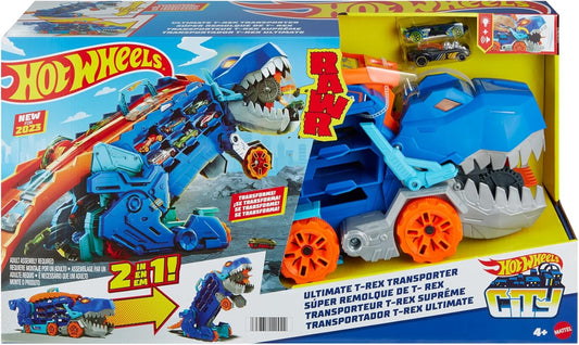 Hot Wheels City Ultimate T-Rex Transporter, Hauler Transforms into A Dino, Featured in ???Let's Race???