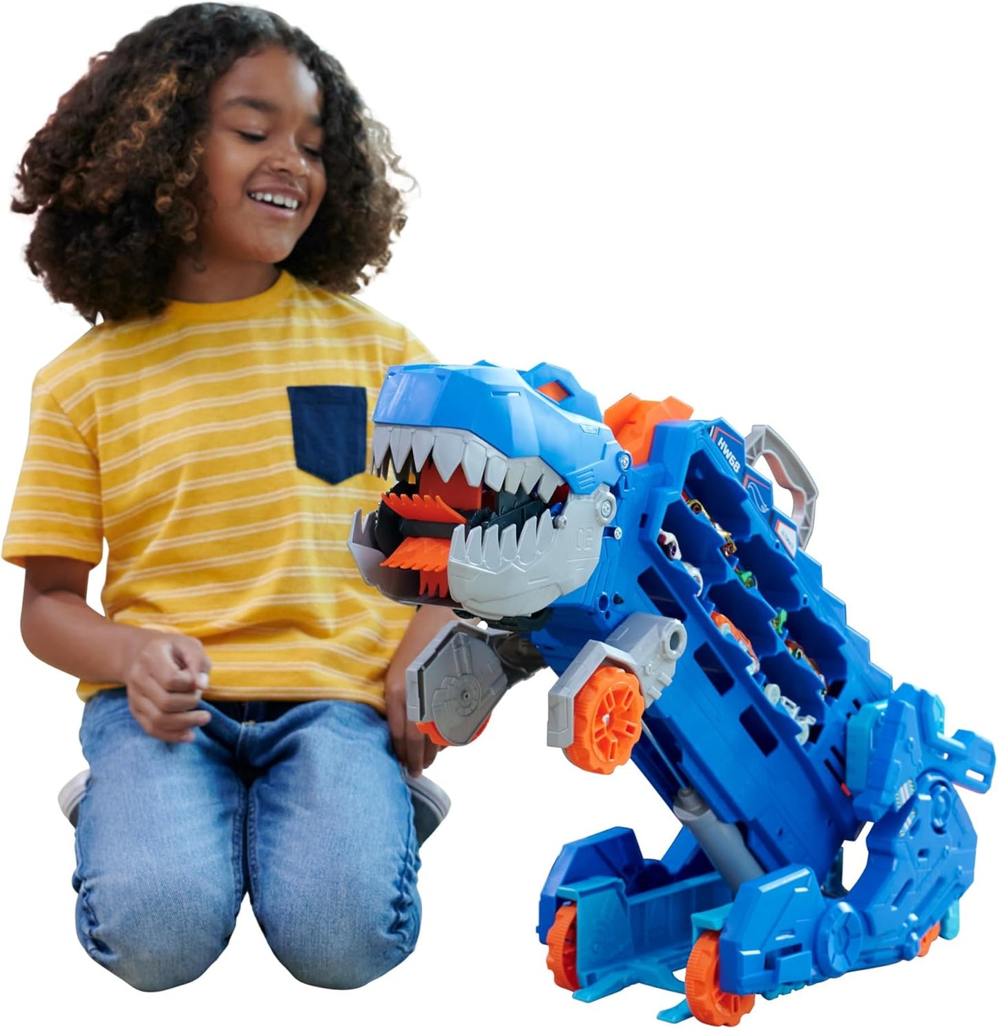 Hot Wheels City Ultimate T-Rex Transporter, Hauler Transforms into A Dino, Featured in ÒLet's RaceÓ