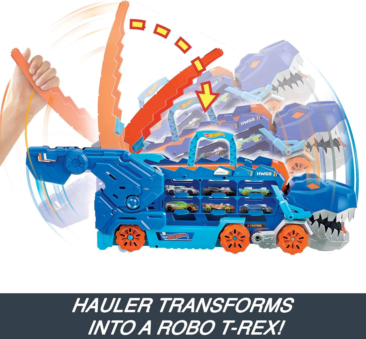 Hot Wheels City Ultimate T-Rex Transporter, Hauler Transforms into A Dino, Featured in ÒLet's RaceÓ