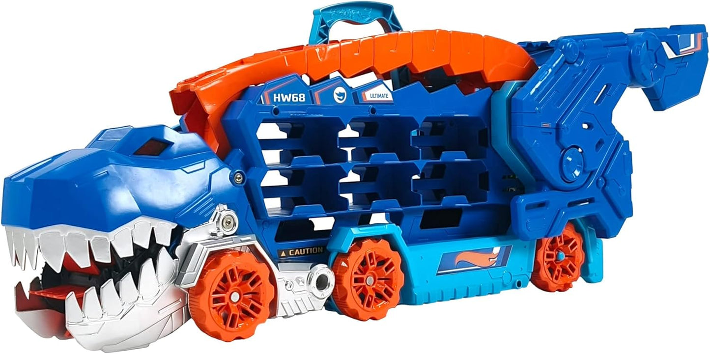 Hot Wheels City Ultimate T-Rex Transporter, Hauler Transforms into A Dino, Featured in ÒLet's RaceÓ