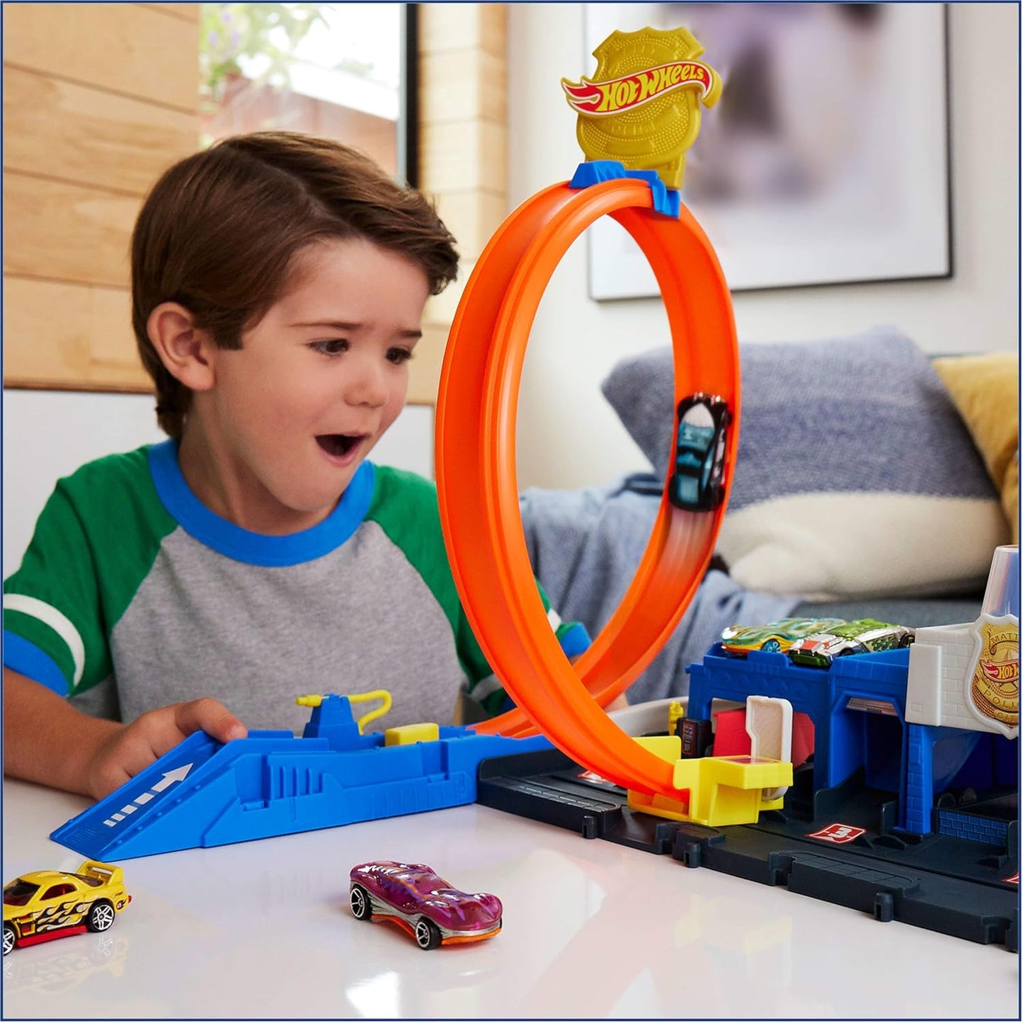 Hot Wheels City Super Police Station Playset With 1:64 Scale Police Toy Car & Adjustable Track Loop