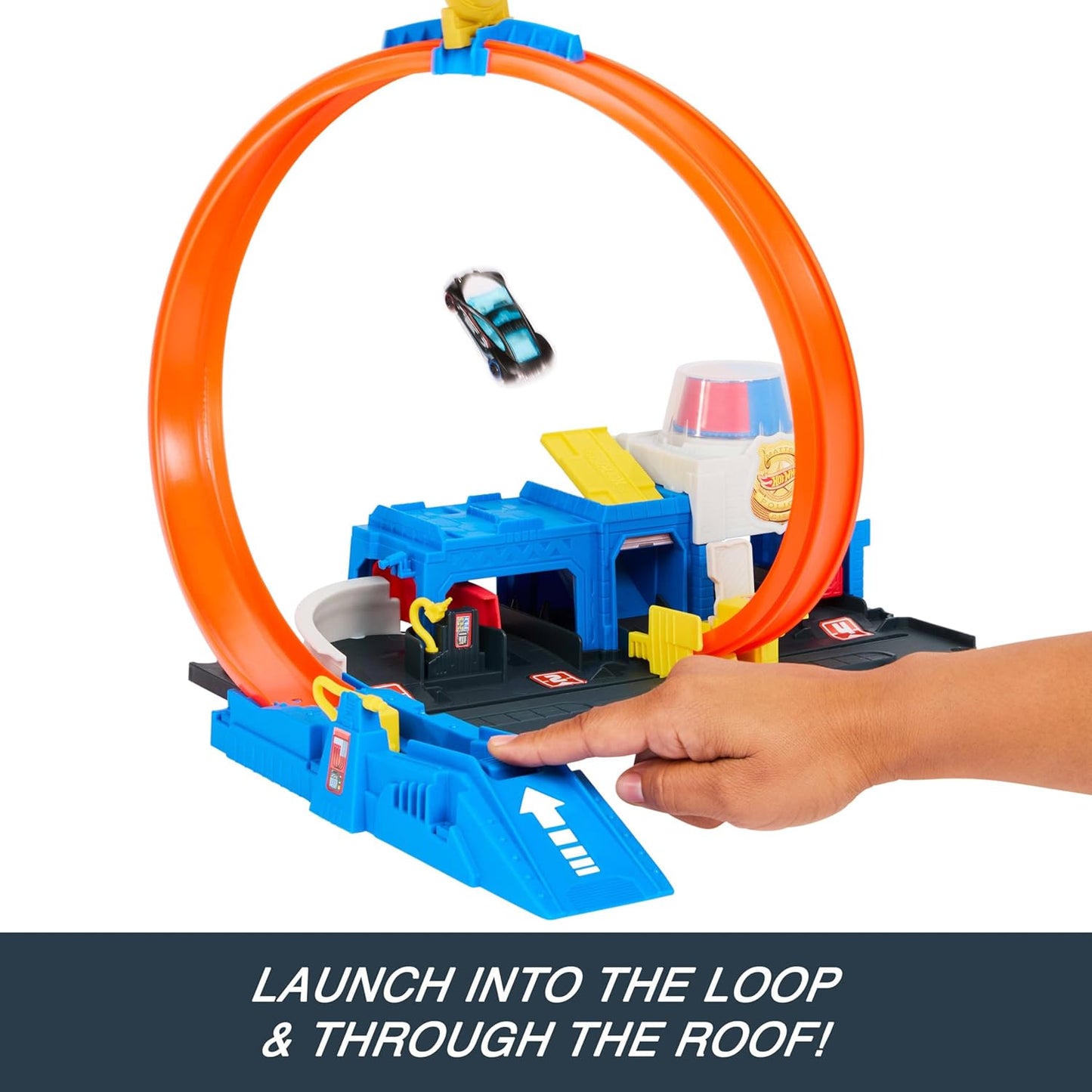 Hot Wheels City Super Police Station Playset With 1:64 Scale Police Toy Car & Adjustable Track Loop