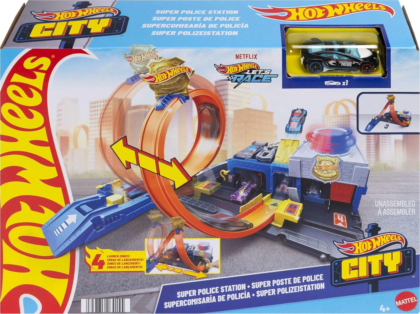 Hot Wheels City Super Police Station Playset With 1:64 Scale Police Toy Car & Adjustable Track Loop