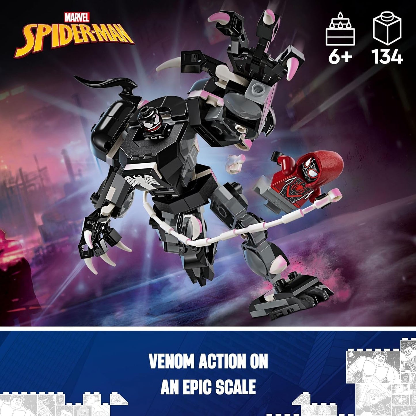 Lego Marvel Venom Mech Armor vs Miles Morales 76276