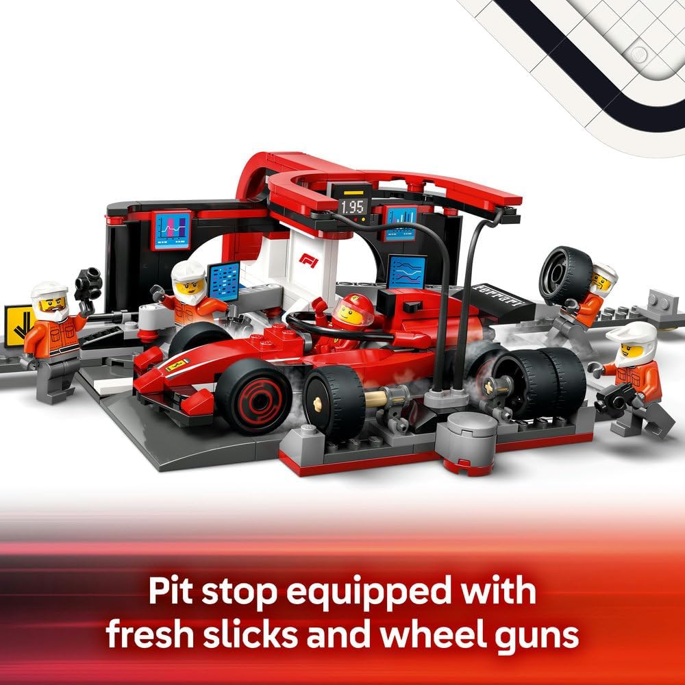 Lego City F1???? Pit Stop & Pit Crew with Ferrari Car 60443