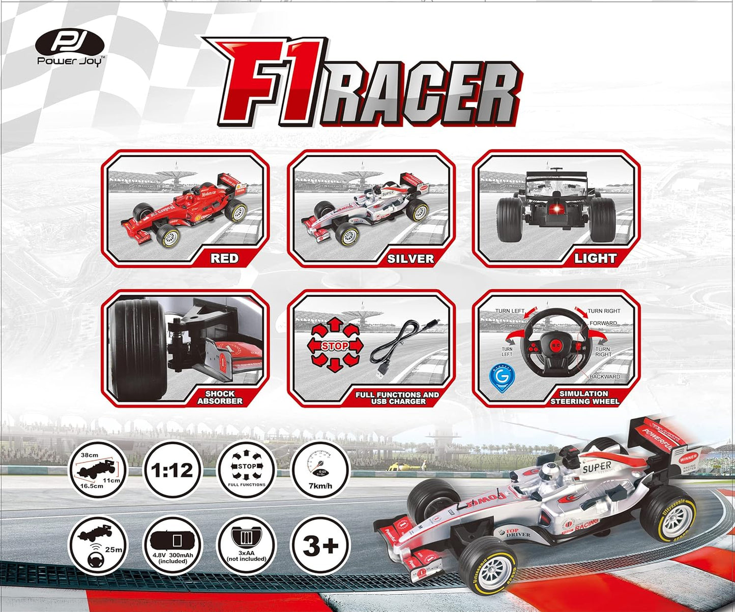 Power Joy Remote Control F1 Racing Car 1:12 Battery Operated (Colored Vary)