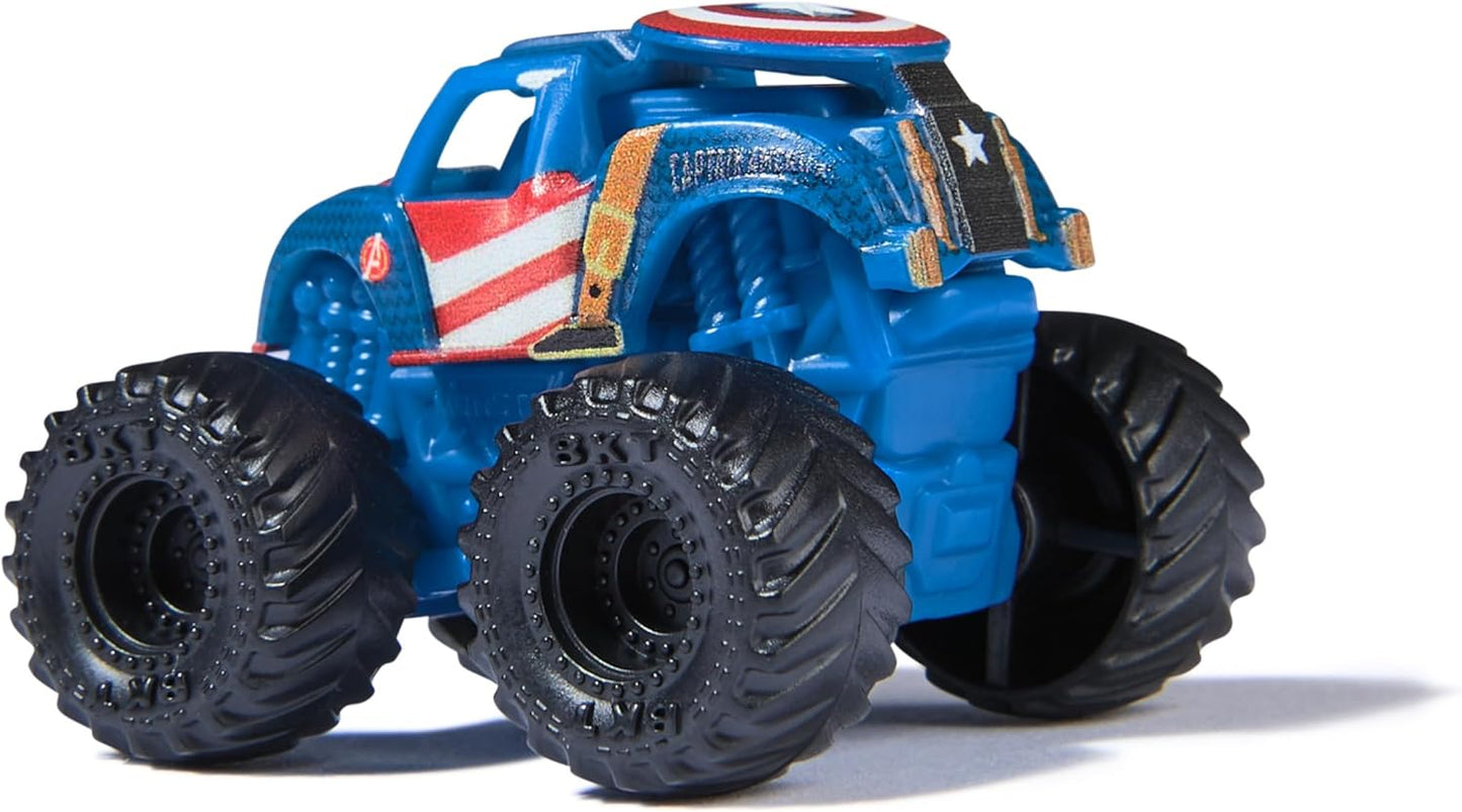 Monster Jam Marvel Mini Truck Set of 3 with Black Panther, Captain America, Iron Man, Scale 1:87
