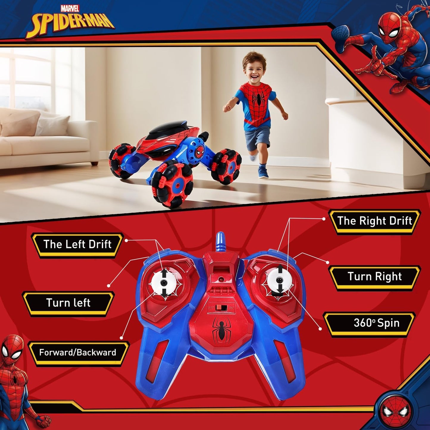 Marvel Remote Control Spider-Man Drift Vehicle  360-degree spins