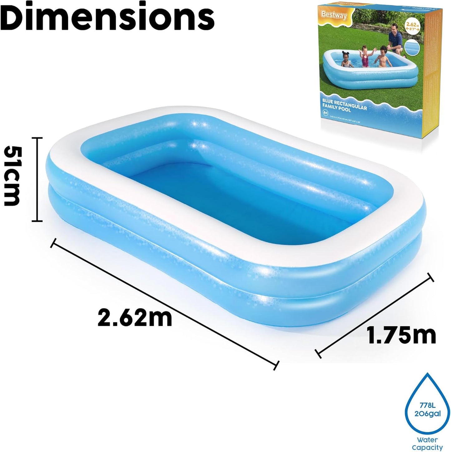 Bestway - Family Rectangular Inflatable Pool 54006
