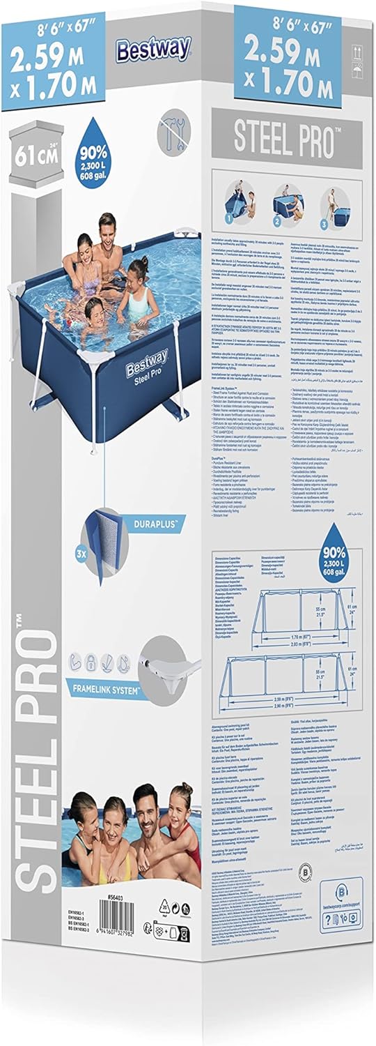 Bestway - Steel Pro 2.6m x 1.7m x 61cm Rectangular Above Ground Pool