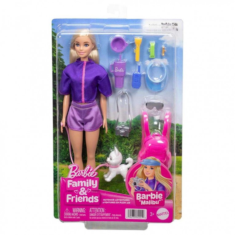 Barbie Adventures Malibu Doll - 10+ Camping Accessories & Pet